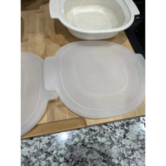6 Piece Vintage Rubbermaid Microwave Stack Cooker 3qt 1qt Steamer Tray Lids - Picture 8 of 13